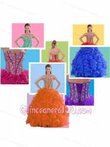 Luxurious Ruffles and Beading Organza Sweet 16 Dresses with Sweetheart