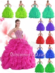 Ruffles Sweetheart Beaded Decorate Quinceanera Gowns in Sweet 16