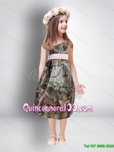 Cheap One Shoulder Tea Length Camo 2015 Flower Girl Dresse5