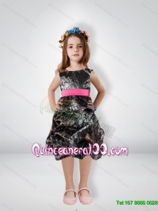 Fashionable Knee Length Camo Flower Girl Dresses with Sashes