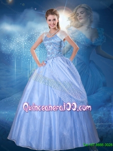 Discount Ball Gown Blue Cinderella Quinceanera Dress with Cap Sleeves