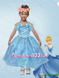 Elegant Ball Gown Cinderella Flower Girl Dress with Appliques in Blue