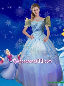 Fashionable Ball Gown Off the Shoulder Cinderella Quinceanera Dress in Blue