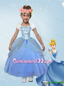 Lovely Blue Ball Gown Cinderella Flower Girl Dress with Ankle Length