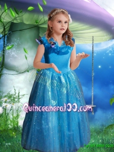 The Super Hot Blue Ball Gown Cinderella Flower Girl Dress with Hand Made Flowers