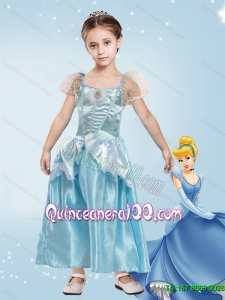 Wonderful A Line Laced Cinderella Flower Girl Dress in Blue