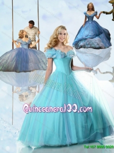 2015 Aqua Blue Off the Shoulder Cinderella Quinceanera Dresses