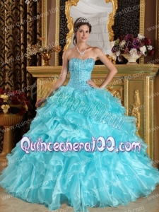 Aqua Blue Ball Gown Sweetheart Floor-length Ruffles Organza Quinceanera Dress