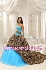Leopard and Organza Beading Decorate Sweetheart Neckline Exquisite Style For 2014 Quinceanera Dress