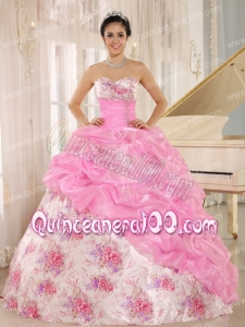 Sweetheart Beaded and Pick-ups For Rose Pink Quinceanera Dress For Custom Made