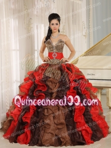 Wholesale Multi-color 2014 Quinceanera Dress V-neck Ruffles With Leopard and Beading