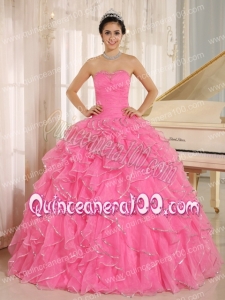 2013 Ruffles and Beaded For Rose Pink Quinceanera Dress Custom Made
