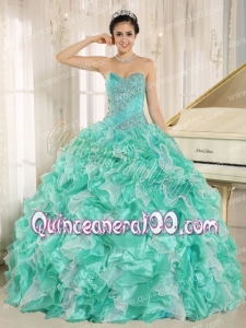 Apple Green Beaded Bodice and Ruffles Custom Made For 2013 Quinceanera Dress