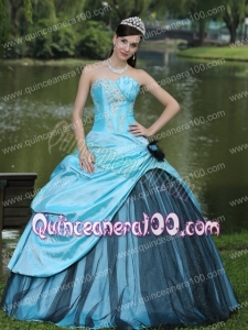 Aqua Blue Taffeta 2014 Quinceanera Dress Custom Made