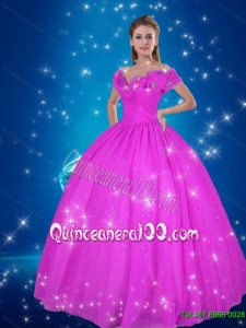 Fuchsia Cinderella Purple Quinceanera Dresses with Off the Shoulder