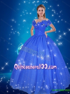 Pretty Hand Made Flowers Cinderella Quinceanera Dress in Blue