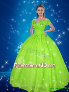 Spring Green 2015 Cinderella Quinceanera Dresses with Hand Made Flowers