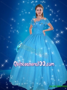 Unique Ball Gown Hand Made Flowers Blue Quinceanera Dresses