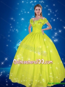 Yellow Green Ball Gown Cinderella Quinceanera Dresses with Hand Made Flowers