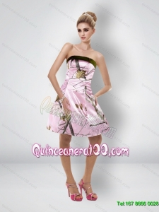 Comfortable Short Strapless Baby Pink Camo New Style Dama Dresses