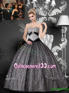 2015 Discount Sweetheart Sequined and Tulle Appliques Quinceanera Dresses in Grey