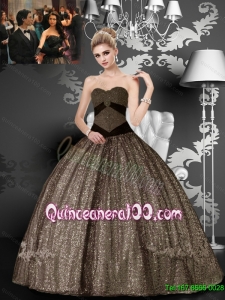 Elegant Sweetheart Floor Length Brown Appliques Quinceanera Dresses for 2015