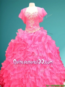 New Style Hot Pink Sweet 16 Gown with Beading and Ruffles