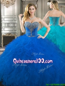 Popular Beaded Bodice and Ruffled Really Puffy Quinceanera Dress in Royal Blue