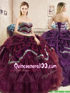 Comfortable Burgundy Quinceanera Dress with Beading and Pick Ups