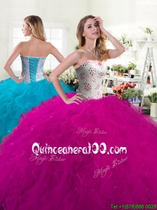 Unique Fuchsia Tulle Quinceanera Dress with Beading and Ruffles