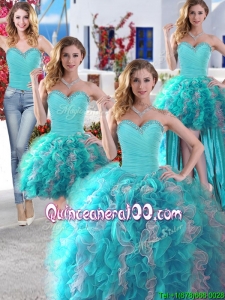 Discount Baby Blue and White Detachable Quinceanera Dresses with Beading and Ruffles