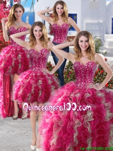 Perfect Big Puffy Organza Detachable Quinceanera Dresses with Beading and Ruffles