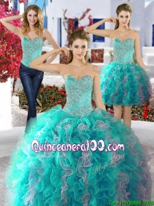 Classical Beaded and Ruffled Big Puffy Detachable Quinceanera Dresses in Organza