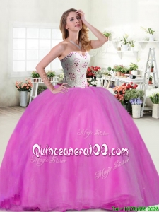 Wonderful Beaded Really Puffy Quinceanera Dress in Hot Pink