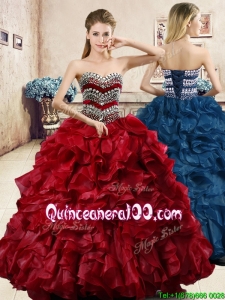 Affordable Wine Red Quinceanera Dress with Beading and Ruffles