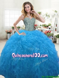 Hot Sale Beaded Bodice and Ruffled Quinceanera Dress in Aqua Blue