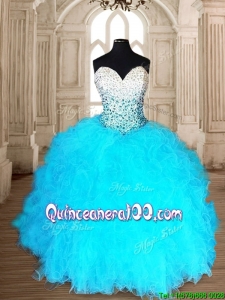 Romantic Aqua Blue Quinceanera Dress with Beading and Ruffles