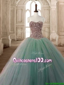 Discount Beaded Bodice A Line Quinceanera Dress in Apple Green