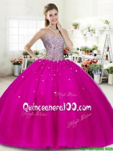 Wonderful Fuchsia Big Puffy Quinceanera Dress with Beading for Spring