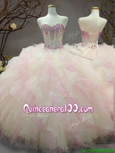 Custom Made Beaded and Ruffled Organza Sweet 16 Dress in Rainbow