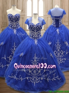 Custom Made Elegant Applique Royal Blue Sweet 16 Dress with Brush Train