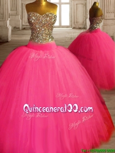 Custom Made Gorgeous Beaded Bodice Tulle Sweet 16 Dress in Hot Pink