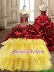 Custom Made Luxurious Beaded and Ruffled Layers Quinceanera Dress with Brush Train