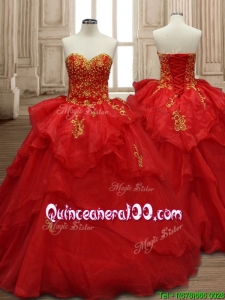 Custom Made Classical Applique and Ruffled Layers Organza Quinceanera Dress in Red