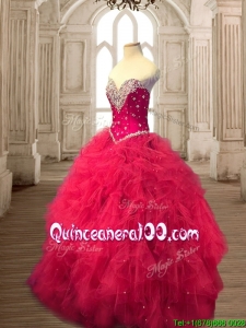 Custom Made Classical Beaded and Ruffled Tulle Quinceanera Dress in Red