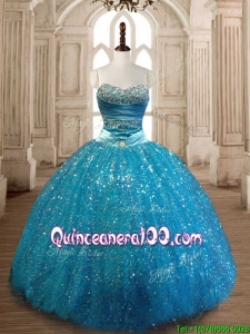 Custom Made Elegant Beaded and Sequined Quinceanera Dress in Teal