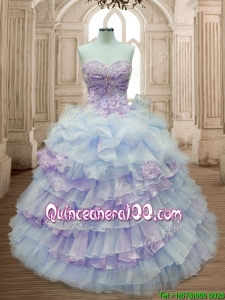 Custom Made Elegant Big Puffy Ruffled Layers and Appliques Quinceanera Dress in Organza