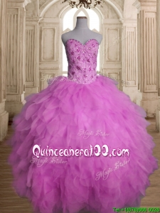 Custom Made Lilac Tulle Sweet 16 Dress with Beading and Ruffles