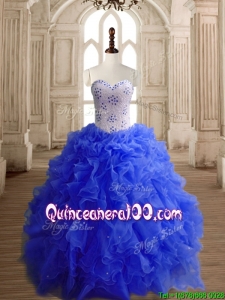 Custom Made Low Price Beaded Bodice and Ruffled Royal Blue Quinceanera Dress in Organza