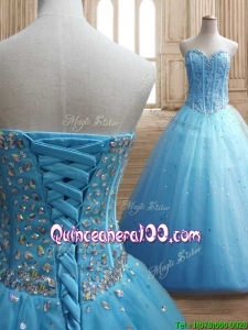 Custom Made Visible Boning Beaded Bodice A Line Quinceanera Dress in Baby Blue